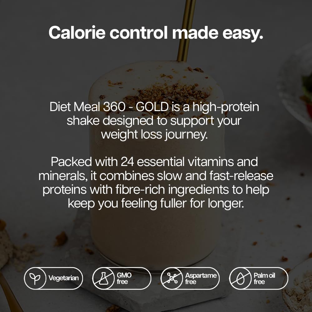 Protein Works | Diet Meal 360 - GOLD Innovation, Diet Meal Replacement Shake, Supports Weight Loss, 24 Vitamins & Minerals, Added Flaxseed, Inulin, Omega 3, Strawberries 'n' Cream, 7 Meals, 500g