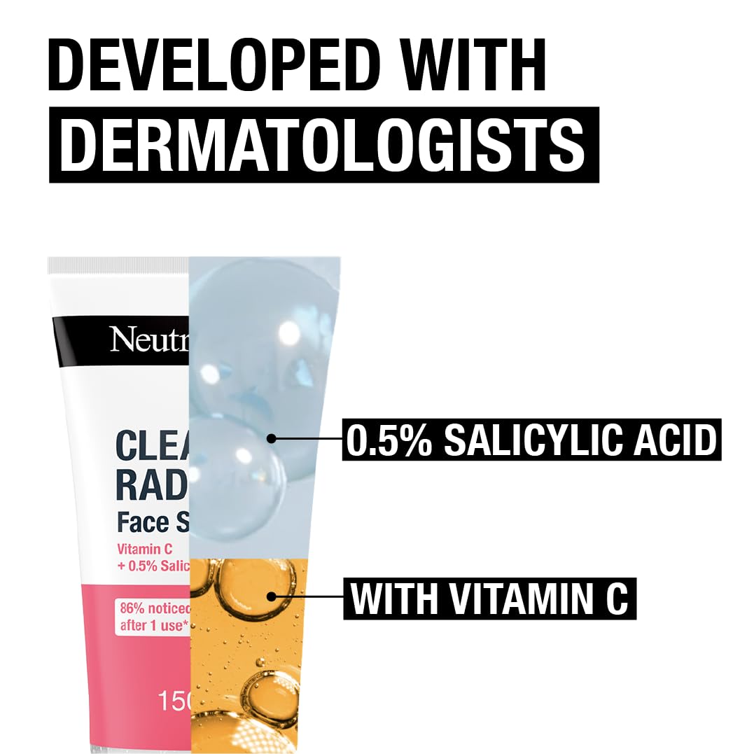 Neutrogena Clear & Radiant Face Scrub (1x 150ml), Purifying & Brightening Oil-Free Daily Exfoliator with Vitamin C and 0.5% Salicylic Acid, Suitable for Blemish-Prone for Clearer Radiant Complexion