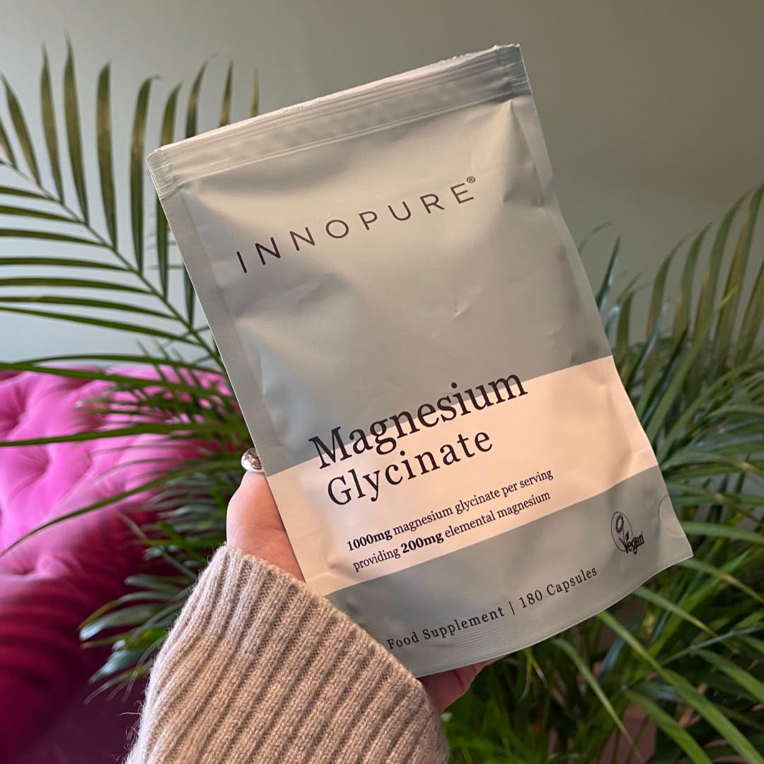 INNOPURE Magnesium Bisglycinate - 180 Capsules - Bioavailable Magnesium Supplements - 1000mg Per Serving (2 Capsules) Providing 200mg of Elemental Glycinate Powder - Made in The UK