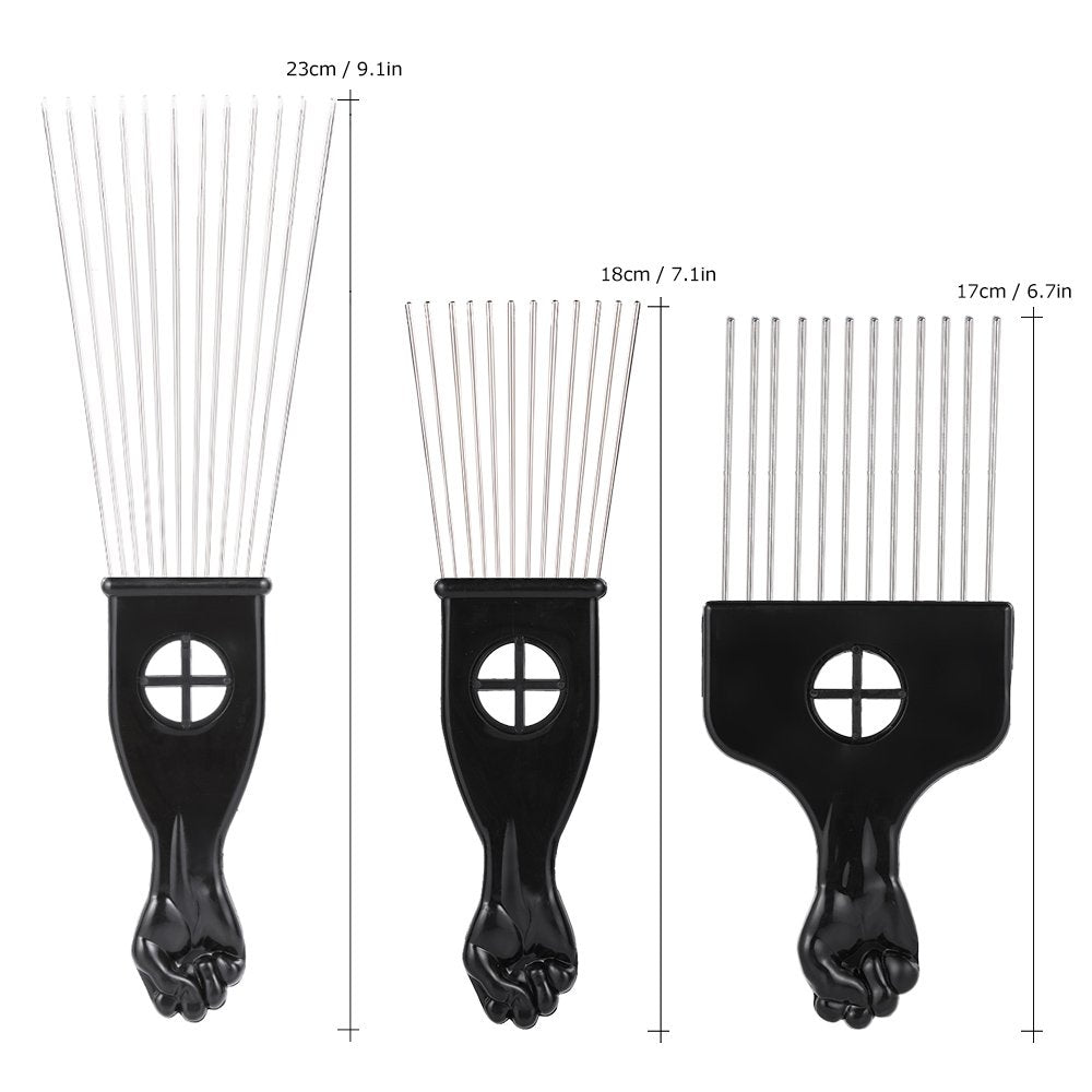 Anself *s 3Pcs Afro Combs, Professional Metal African American Hair Comb for Hairdressing Styling Tool
