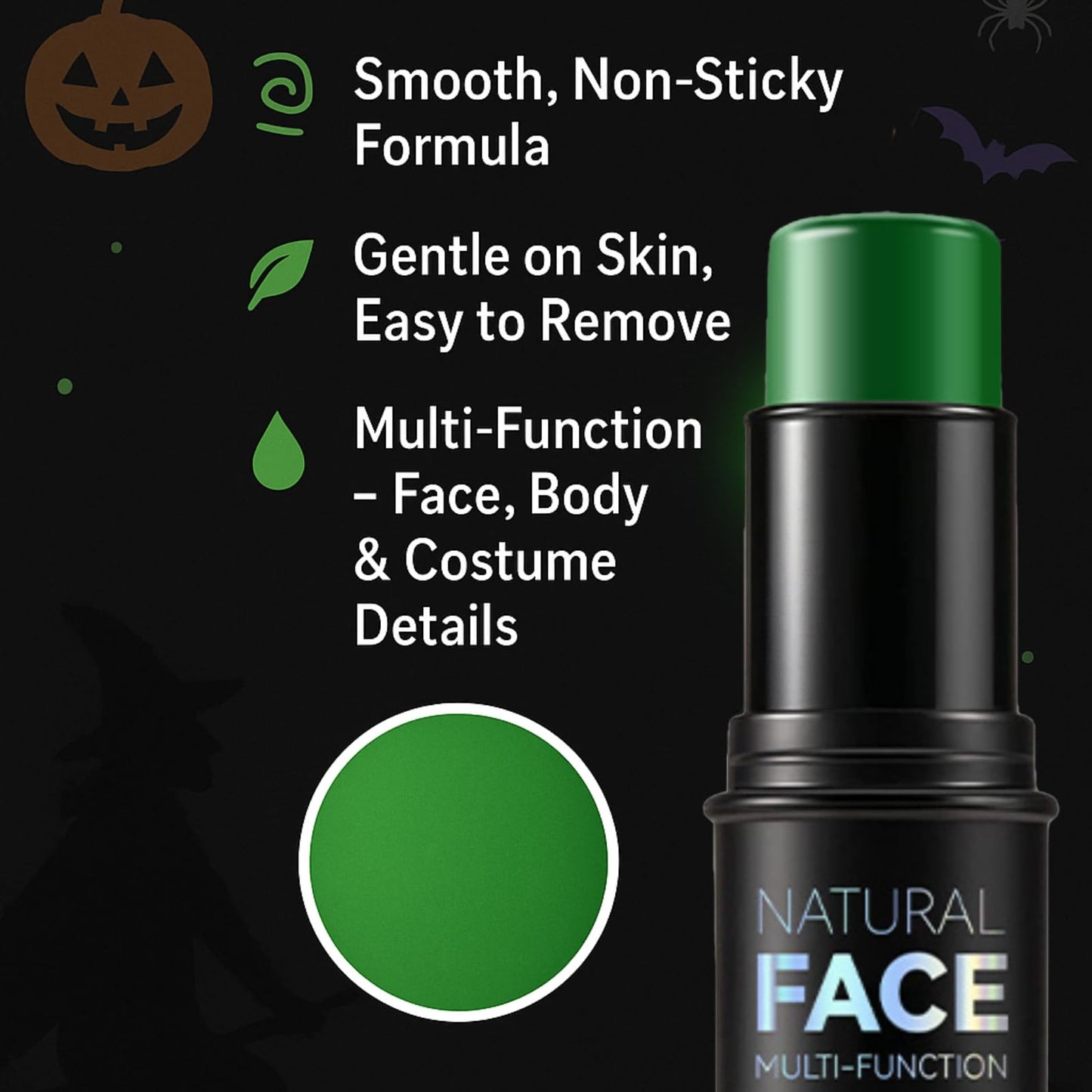 CTUBLIAUNX Green Face Paint Stick - Face & Body Paint for Halloween Cosplay Costume Party, Easy Application Green Stick for Witch Grinch Makeup