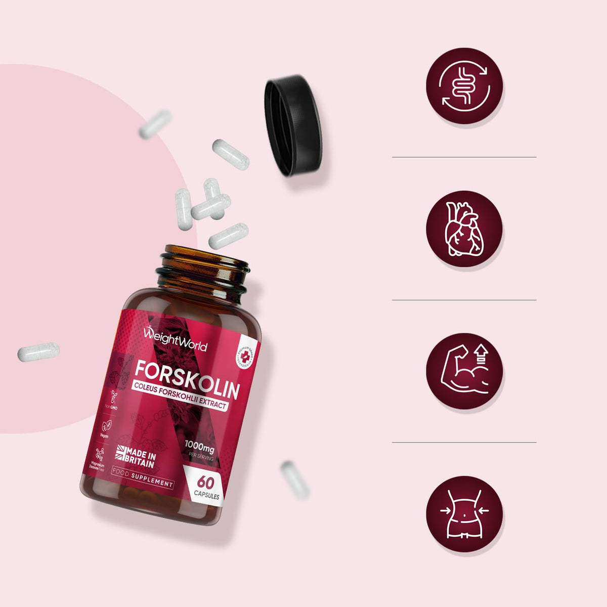 WeightWorld Forskolin Capsules 1000mg - 60 Vegan Capsules - Coleus Forskohlii Extract - Suitable for Keto & Low-Carb Diets - Allergen-Free & Non-GMO - Forskolin Supplement for Men & Women