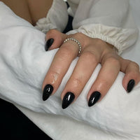 KQueenest 30 Pcs Acrylic Press on Nails Short Almond, Black False Nails Short Almond, Glossy Solid Color Stiletto Fake Nails Set, Reusable Natural Gel Stick on Nail for Women Finger Daily Wear