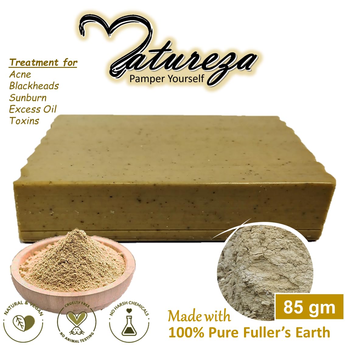Natureza Organic Clay soap for Natural detoxifying rejuvenating Acne prone skin Oily skin 90g
