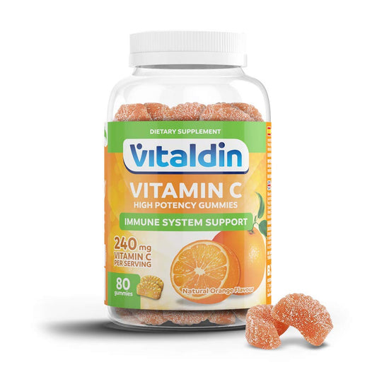 VITALDIN Vitamin C Gummies – 240 mg per Serving - 80 Chewable Gummies (40 Days’ Supply); Orange Flavour – Gluten Free Gummy – for Kids & Adults