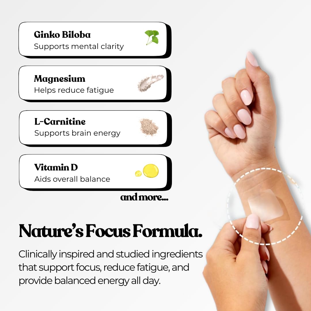 The Patch Collection® - Ultimate Focus & Clarity Patch for Improved Brain Function, Sharpness, Memory | Ginkgo Biloba, Green Tea, B-Vitamins, Magnesium | 8 Hour Focus | Vegan & Latex Free (Pack of 15)