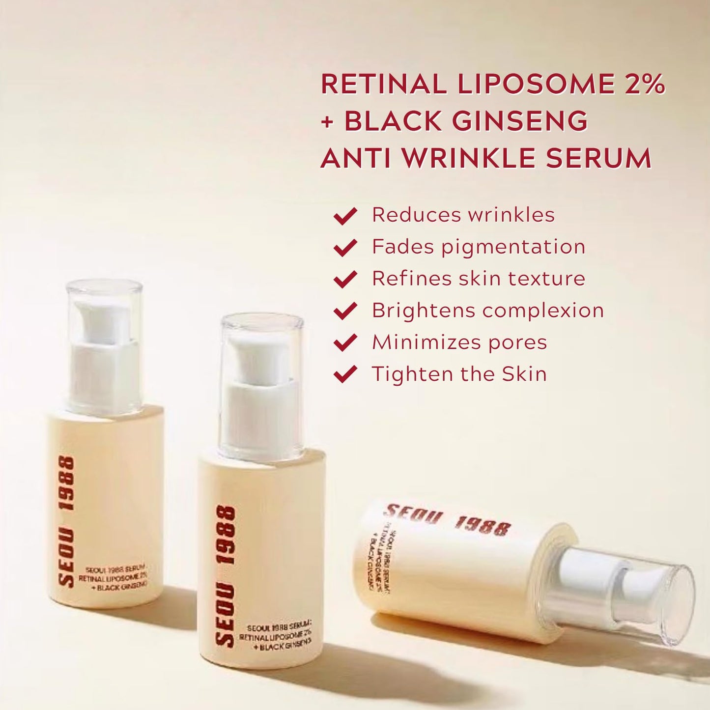 TBeautfave 1988 Serum : Retinal Liposome 2% + Black Ginseng, Retinol Serum for Face Smooth Wrinkles, Retinal Face Serum Anti Aging, Pigmentation Care, Enhance Skin Elasticity, Brighten Skin Tone, 30ml