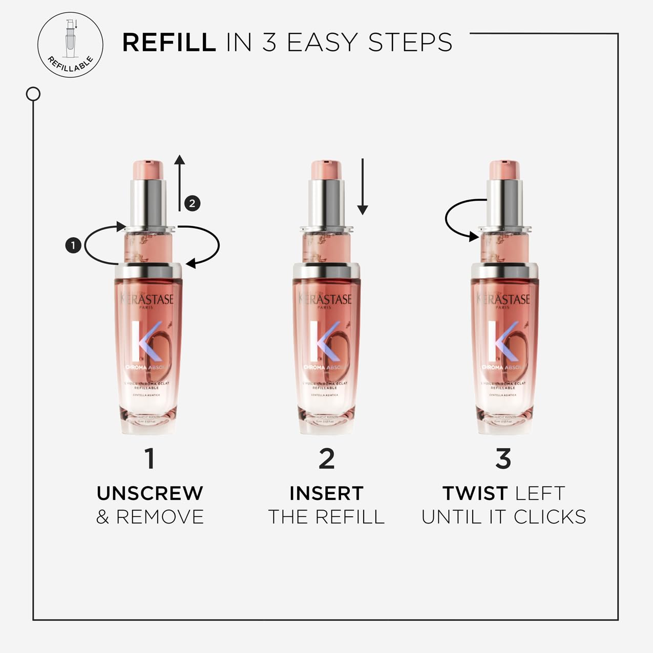 Kérastase Chroma Absolu, High Shine Hair Oil for Damaged Colour-Treated Hair, Lightweight Formula with Lactic Acid, Huile Chroma Éclat, Refill Capsule 75ml