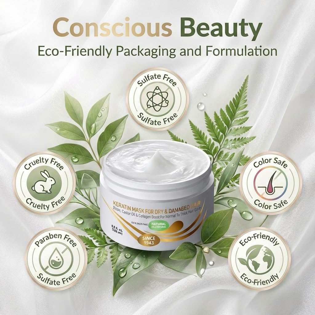 VITAMINS hair cosmetics VITAMINS Hair Cosmetics Keratin Hair Mask for Damaged Locks - Deep Conditioner with Biotin, Castor & Coconut Oil - Collagen Protein Treatment for Thick Coarse Hair Repair - 250 ML
