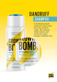 Growth Bomb Supercharge Dandruff Shampoo 300ml - NOURISH hair & CALM sensitive scalps. Yerba Maté. Tea Tree. Natural Ingredients.