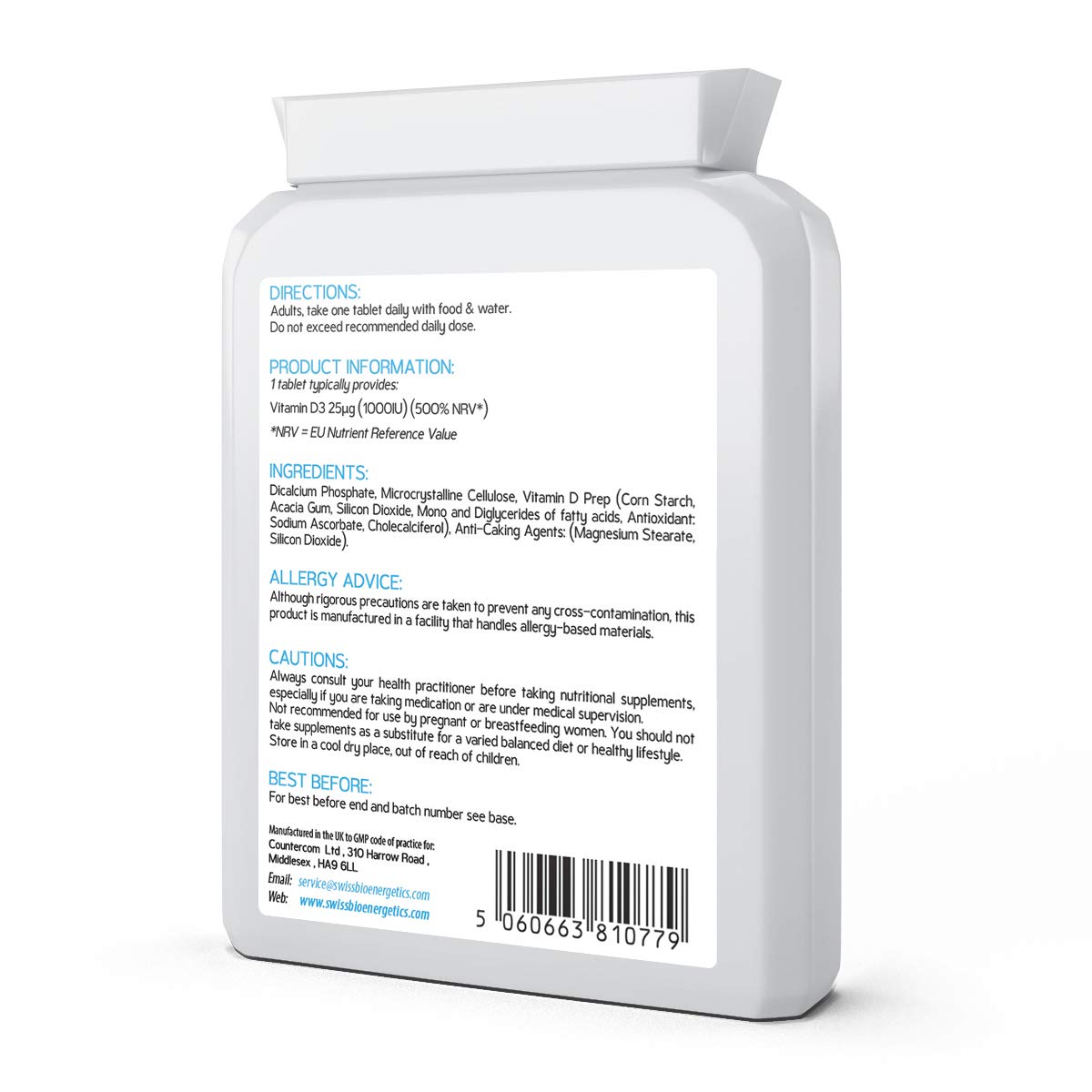 swiss bioenergetics Vitamin D3 1000 IU - 100% Vegan - 6 Months Supply - Natural Cholecalciferol derived from Algae, Making it Low-CO2 and 100% Plant sourced - no pesticides and no Harsh solvents - UK Made