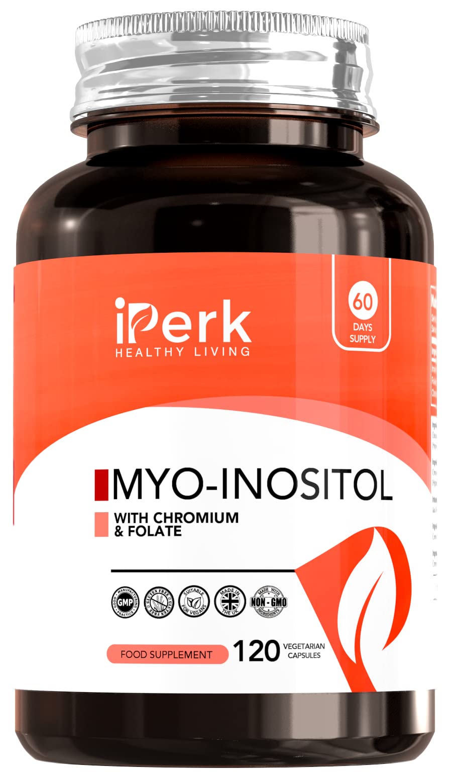 iperk Iperk Myo Inositol Chromium and Folate 1000mg Inositol Per Serving 120 Vegan Capsules Vitamin for Women Manufactured in The UK CERTIFICATED GMP