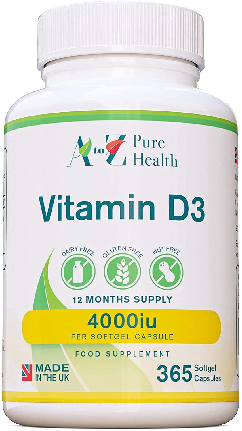 Premium High Strength Vitamin D3 4000iu Supplement | 365 Easy to Swallow Softgel Capsule | One a Day, Year Supply | Supports Healthy Bones, Teeth, Muscle and Immune System | UK Made