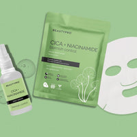 BEAUTYPRO CICA+NIACINAMIDE Blemish Control Face Sheet Mask | 100% Biodegradable | Plant Based Formula | rebalance | hydrate | Minimise Breakouts | Anti-Ageing