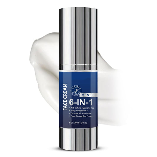 Lumiter 6-In-1 Face Moisturiser for Mens, Mens Moisturiser for All Skin Types, Hydrating Face Cream, with Caffeine & Hyaluronic Acid, 30ml