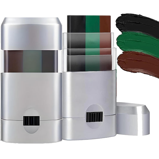 NoraGlaze Army Face Paint Stick - 3 Color Rotating Camo Face Paint for Military Paintball & Outdoor Activities Waterproof Non-Toxic Formula Safe for All Skin Types Halloween Makeup Kit