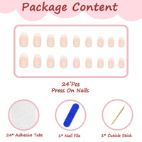 Ceboic 24PCS Short False Nails Almond, French Tip Nude & White Press on Nails Designs, Glossy Removable Glue-on Nails Fake Nails Set with Glue Stickers, Acrylic Full Cover Stick on Nails for Women Girls