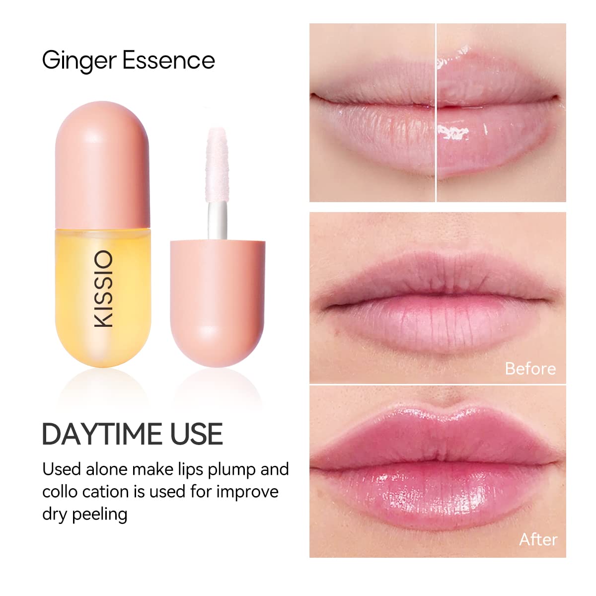 KISSIO Lip Plumper Set,Natural Lip Plumper,Lip Care, Lip Plumper Gloss,Lip Moisturizing Beautiful,Day Ues And Night Use Set,Clear, 2pcs