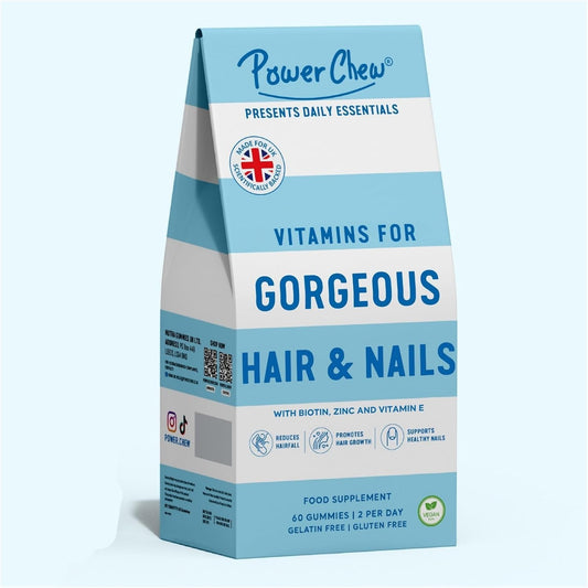 Power Chew Vitamins for Gorgeous Hair and Nails | Gummies for Women & Men | 60 Gummies 1 Month Supply | Healthy Nutrition Suitable for Vegetarians and Vegans | Super Tasty Food Supplement for Adults