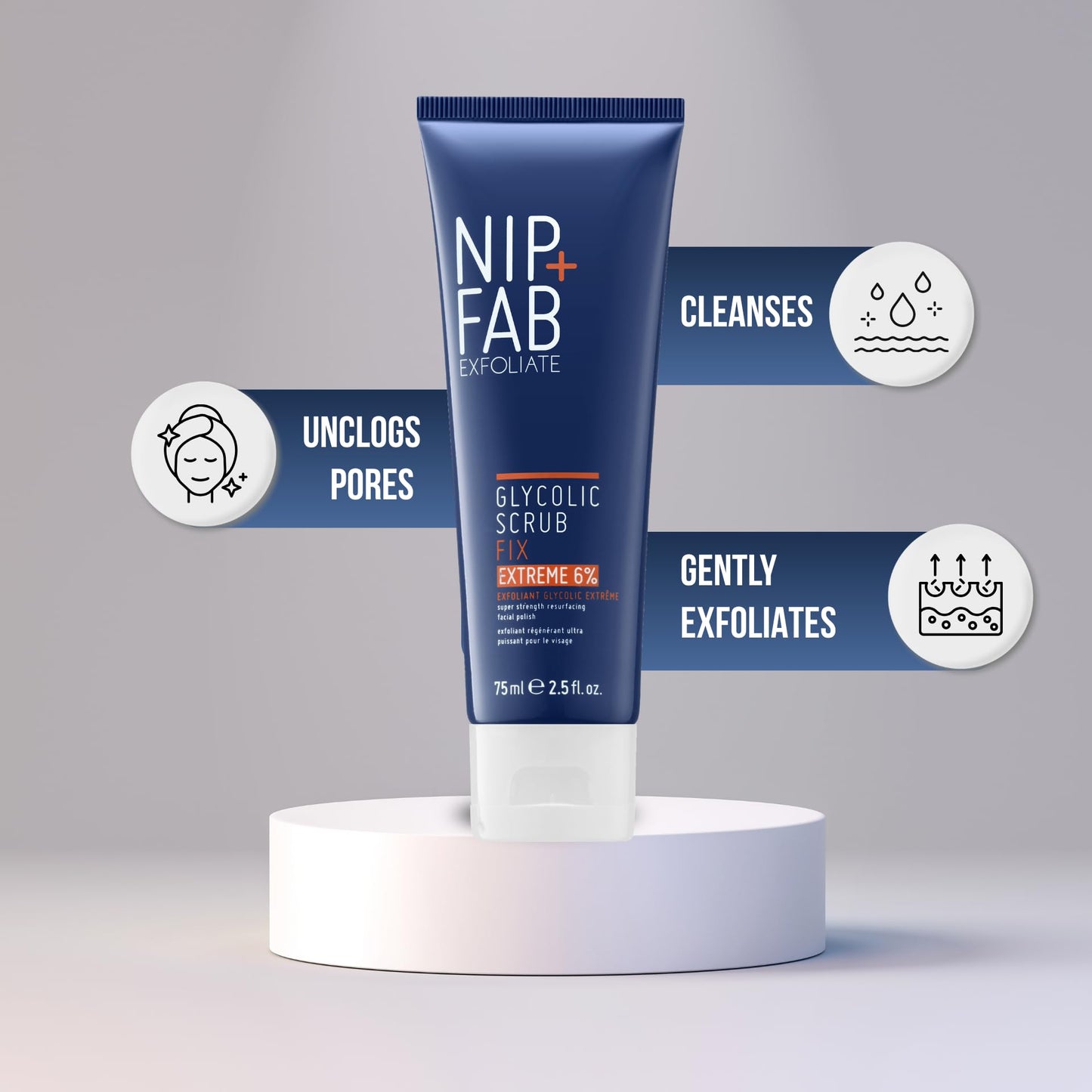 Nip+Fab Nip + Fab Glycolic Fix Scrub Extreme – 6% Glycolic Acid (AHA) and 1% Salicylic Acid (BHA) High-Potency Exfoliating Face Scrub for Resurfacing, Deep Pore Cleansing & Clear Skin, 75ml