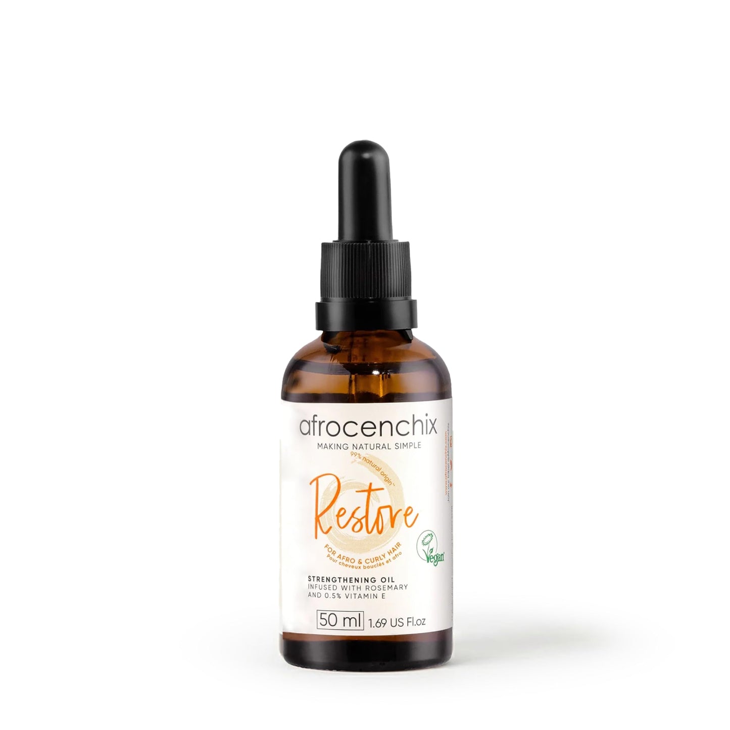 Afrocenchix Restore Damage Repair & Protection Hair Oil, with Omega 3, Rosemary & Chia Seed extracts to Protect Against Breakage, Repair Split Ends, Strengthen Weak & Heat Damaged Hair, 100 ml