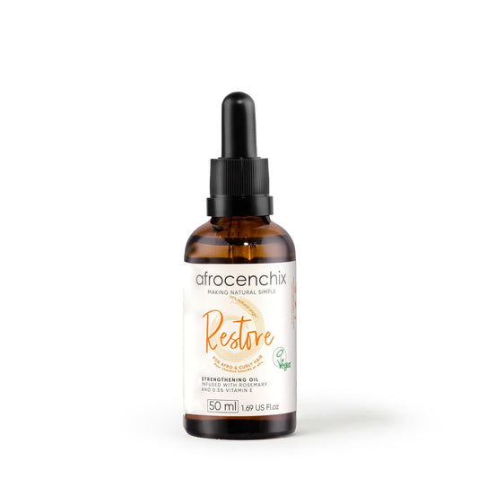Afrocenchix Restore Damage Repair & Protection Hair Oil, with Omega 3, Rosemary & Chia Seed extracts to Protect Against Breakage, Repair Split Ends, Strengthen Weak & Heat Damaged Hair, 100 ml