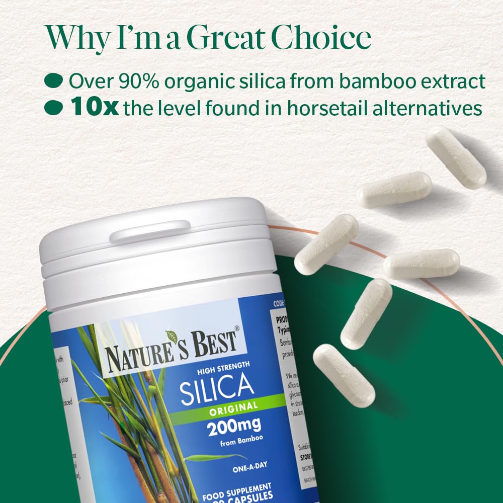 NATURE'S BEST Nature's Best Silica 200mg - High Strength Naturally Sourced Silica Supplement - UK Made - 90 Vegan Capsules (3 Months' Supply)