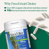 NATURE'S BEST Nature's Best Silica 200mg - High Strength Naturally Sourced Silica Supplement - UK Made - 90 Vegan Capsules (3 Months' Supply)