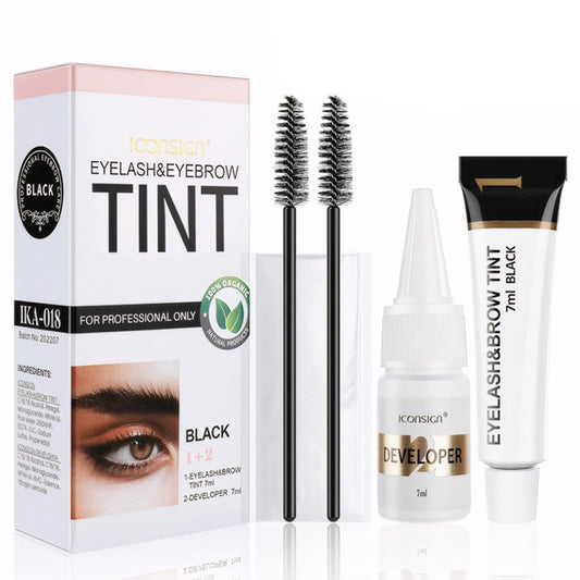 Guegine Eyebrow Tint Kit，2-In-1 Eye Brow Tint Kits，Lash Tint Kit，Lasting for 6 Weeks Diy Hair Dying for Salon（7ml Black）