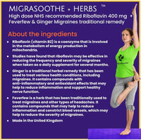 Bespoke Biotics Migraine Relief Feverfew + Ginger + Vitamin B2 Riboflavin 400mg per Capsule - Migrasoothe + Herbs NHS Recommended Ingredients UK Made Stress, Headaches Tremors & Energy Vegan. Vitamin B2 400 [60]