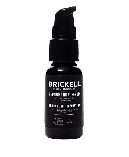 Brickell Men's Anti Aging Repairing Night Serum for Men, Natural and Organic, Vitamin C Face Serum to Repair Damaged Skin Cells, Diminish Wrinkles and Fight Inflammation, 30 ml, Scented