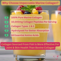 Impeccable IMPECCABLE Marine Collagen Powder - Hydrolysed Collagen Peptides 10,000 mg. Skin, Hair, Nails & Joint Support - Unflavoured, Easy-Mix Collagen Supplement for Women & Men. 300 g / 30 Servings.