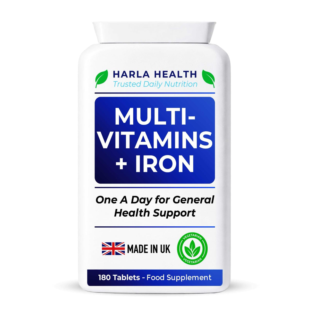 Harla Health Multivitamins with Iron | 180 Vegetarian Tablets | 6 Month Supply | Daily Multivitamin for Men & Women | Energy, Immune System & Overall Wellbeing Support | UK Brand | GMP Certified