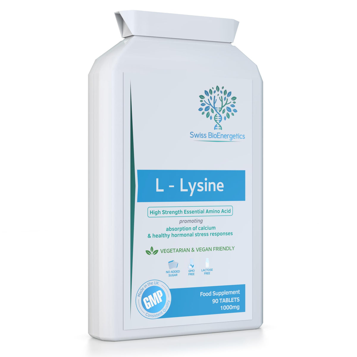 swiss bioenergetics L-Lysine Tablets 1,000mg 90 Tablets - High Strength Essential Amino Acid Promoting Absorption of Calcium and Healthy Hormonal Stress Responses