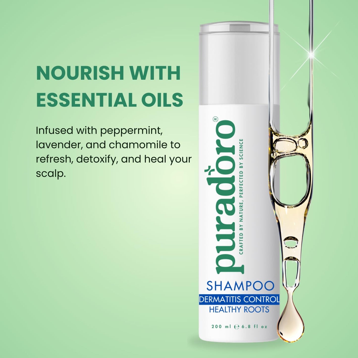 Puradoro Dermatitis Control & Healthy Roots Shampoo – Soothes Seborrheic Dermatitis, Reduces Sebum, Infused with Tea Tree, Jojoba & Chamomile, Natural Scalp Relief For Men & Women