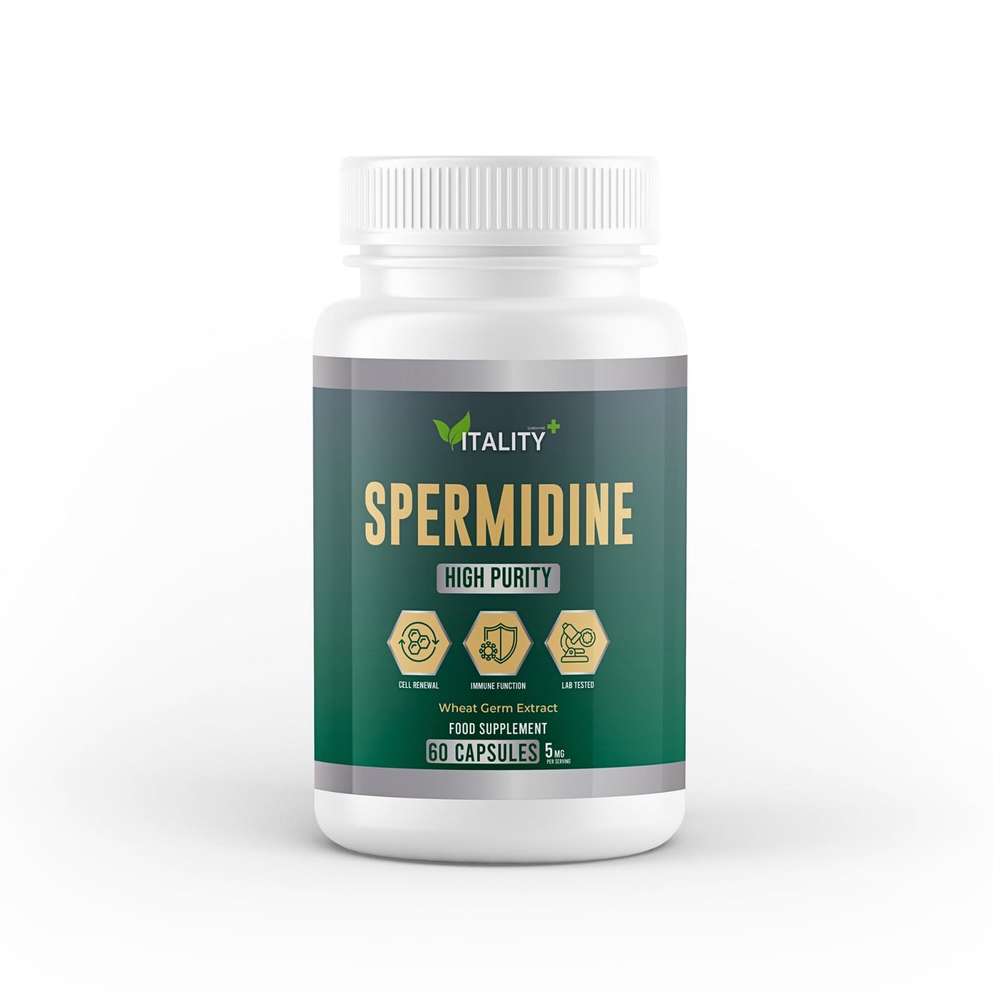 High Potency Spermidine Wheat Germ Extract Capsules - 10mg from Wheat Germ Extract, 60 Capsules, One Month Supply - Longevity
