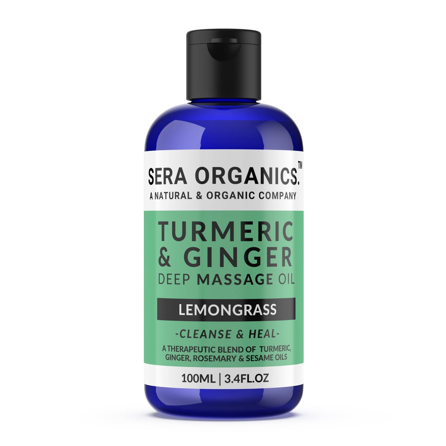 Turmeric & Ginger Massage Oil - 100% Natural Therapy for Lymphatic Drainage, Nerve, Muscle & Joint Relief - Ginger Lemongrass Warming & Relaxing Formula | Made in The UK | Sera Organics (100ml)
