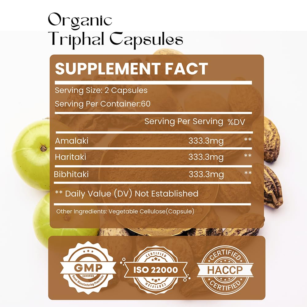 Hebhac Herbs Triphala Capsules - Rich in Vitamin C & Antioxidants | with Goodness of Amla, Haritaki & Bibhitaki - 90 Capsules
