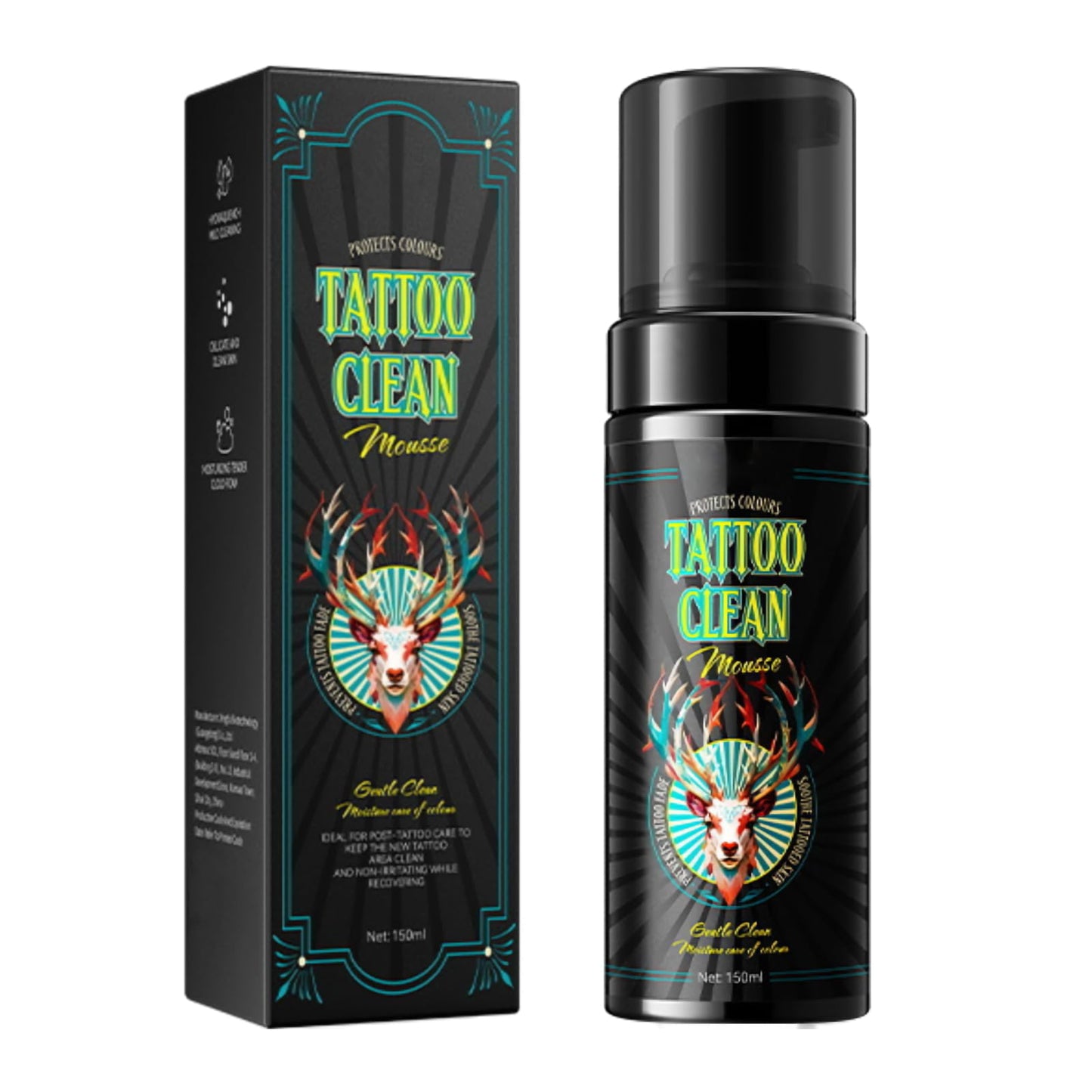 CTUBLIAUNX Tattoo Foaming Cleanser, Tattoo Aftercare Cleansing Foam, Tattoo Clean Soap, Moisturizing & Colour Protection, 150ml