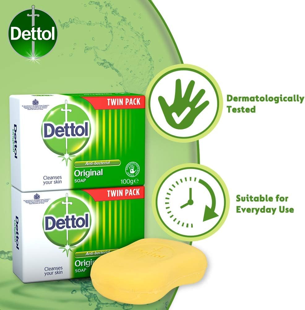 Dettol Anti-Bacterial Original Bar Soap, 2 Count (Total 4 Bars)