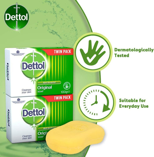 Dettol Anti-Bacterial Original Bar Soap, 2 Count (Total 4 Bars)