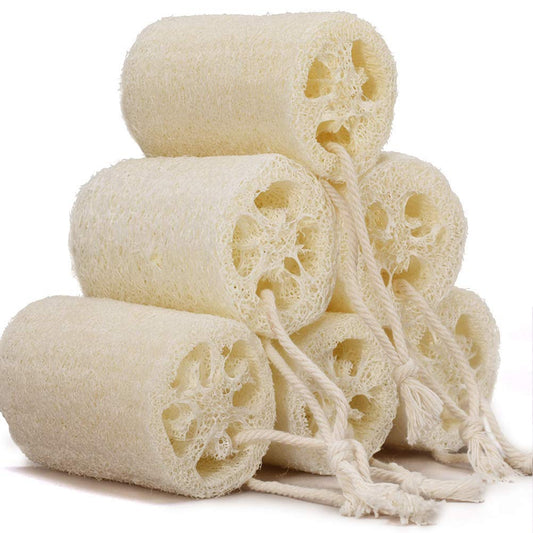 SINOFO 6 pack Natural Loofah Sponges Biodegradable Body Scrubbers, Exfoliating Loofah Bath Sponge Buff Away Dead Skin Smoother Great for Shower Scrubbing and Kitchen Cleaning (4 inch) (6 Pack-b)