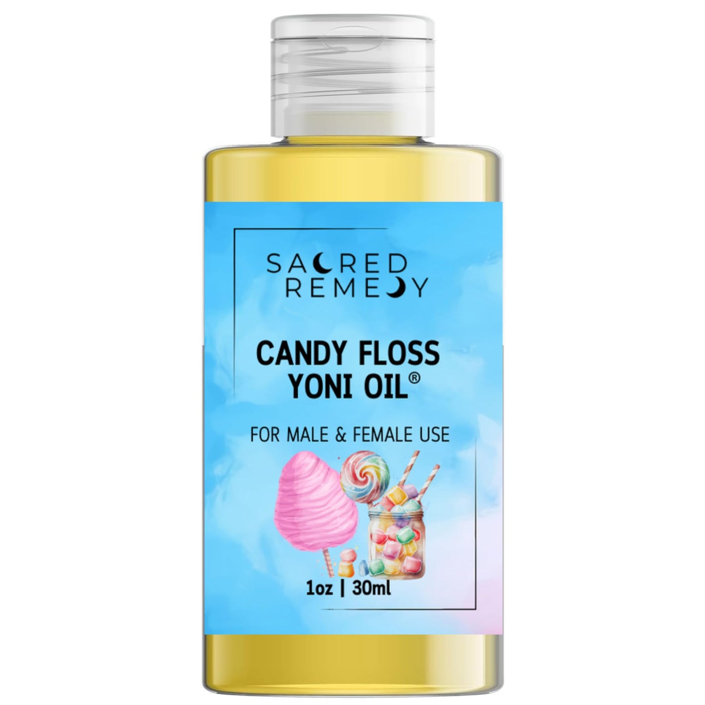 Sacred Remedy Candy Floss Yoni Oil. Potent, Hydrating & Moisturising Lotion. 100% Natural & Vegan. Balances pH, Freshens Scent with Vitamin E (30ml)