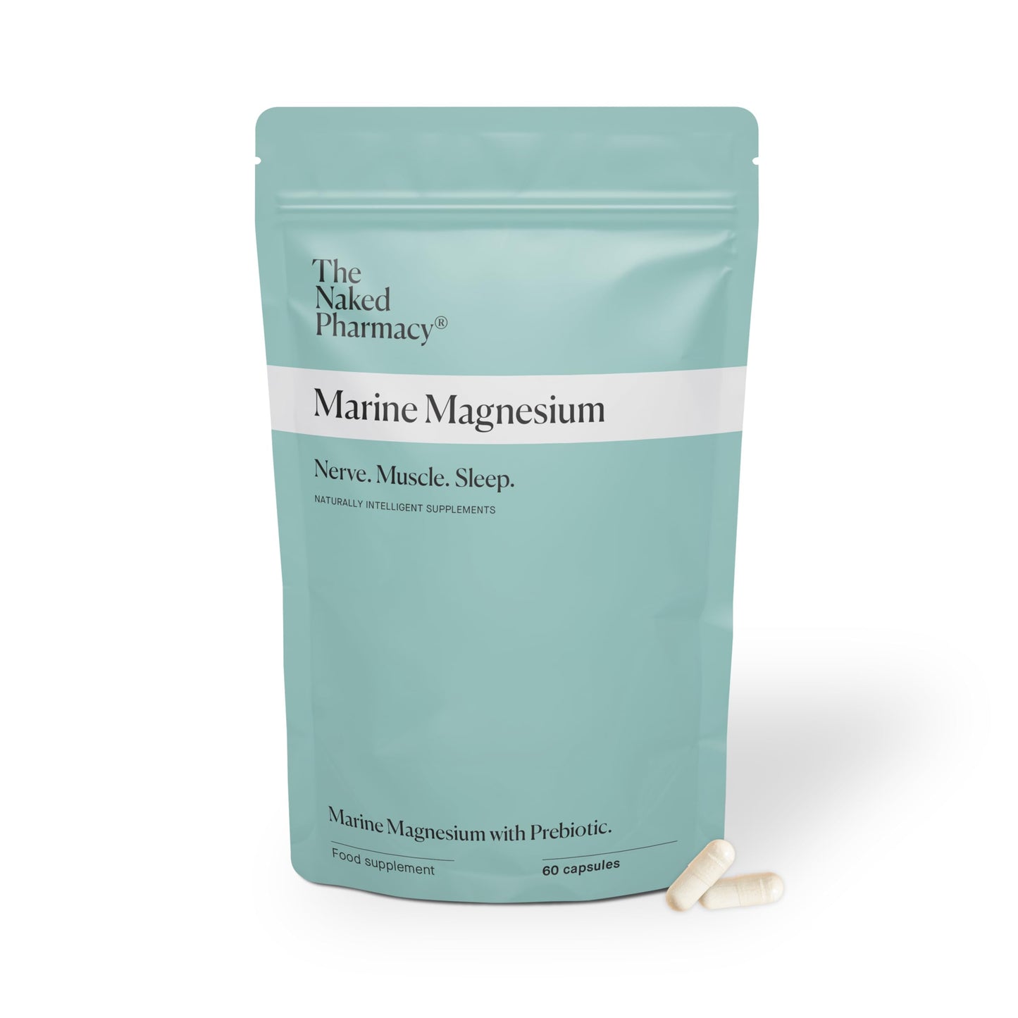 The Naked Pharmacy | Marine Magnesium | Promotes Better Sleep | for Nerve/Muscle Function | Natural Supplements with Prebiotic Baobab | High Strength | No Additives | Vegan | 60 Capsules