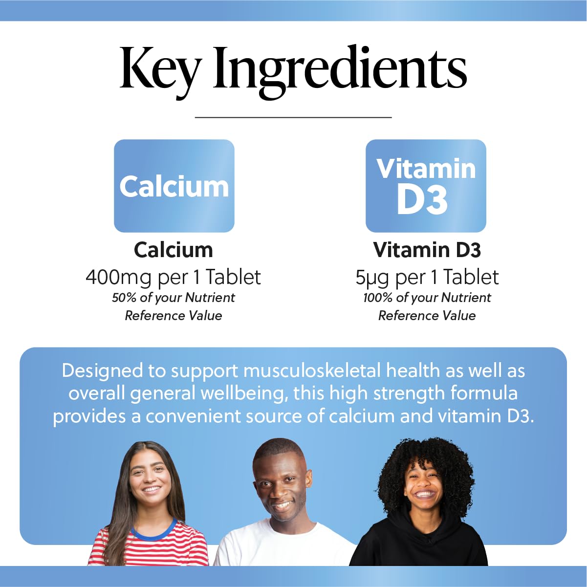 Millions & Millions - Calcium 400mg + Vitamin D3 200iu • Musculoskeletal Support for Strong Bones, Muscles & Teeth • Suitable for Vegetarians • 60 Tablets • 2 Month Supply