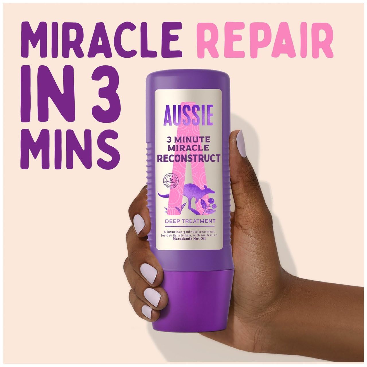 Aussie 3 Minute Miracle Reconstructor Vegan Deep TreatmentHair Mask For Dry and Damaged Hair With Australian Macadamia Nut Oil, 225ml