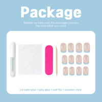 NLFOX Baby Blue French Tip False Nails - Square Press On Nails Short - French Coffin Fake Nails With Glue - Removable Full Cover Acrylic Stick On nails For Women Daily Wear Nail Art Gifts Accessories