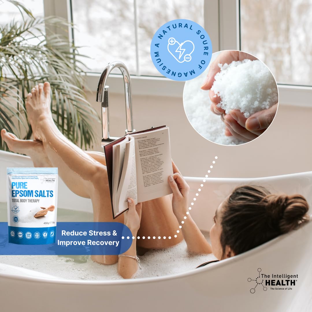 The Intelligent Health Magnesium Sulphate Bath Salts Soak, Muscle Magnesium Epsom Salts for Bathing and Foot Soaking for Women & Men - 450g Resealable Pouch