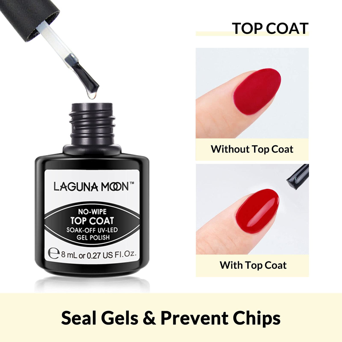 Lagunamoon LagunaMoon Gel Nail Polish Base Coat and No Wipe Top Coat Gel Polish Set Soak Off UV LED Nail Varnish Lacquer Manicure Set 2 × 8ml