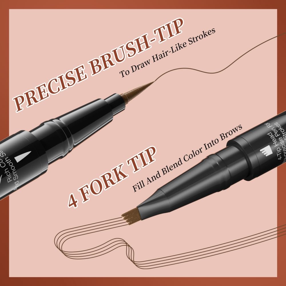 MAYEON Waterproof Dual-Ended Brow Pencil with 4-Prong Comb & Microblade Tip - Ultra-Fine Hair-Like Strokes, Smudge/Sweat Proof Formula(Includes Eyebrow Stencils & Brush) (Dark Brown)